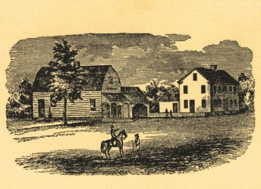 drawing of farm buildings