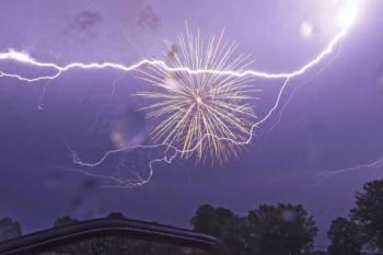fireworks during a lightning storm
